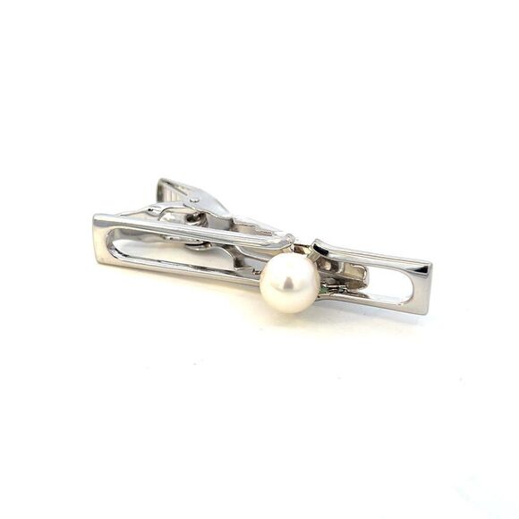 Mikimoto Estate Akoya Pearl Mens Tie Clip 7 mm Silver M413 - Picture 3 of 11